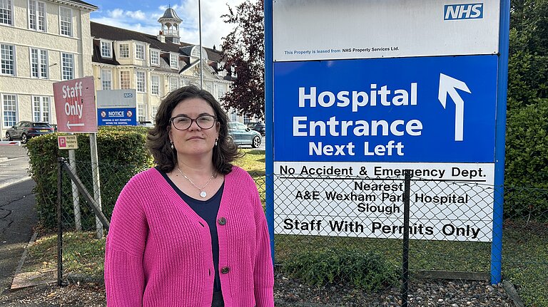 Amy Tisi outside Windsor hospital